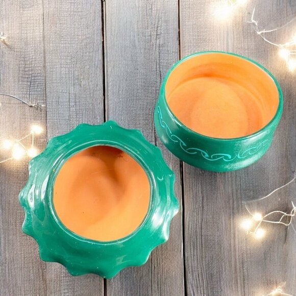 Mexican Pottery RedWare Trinket Dish Holder Container Sun Shaped Isidoro Signed - Picture 2 of 15